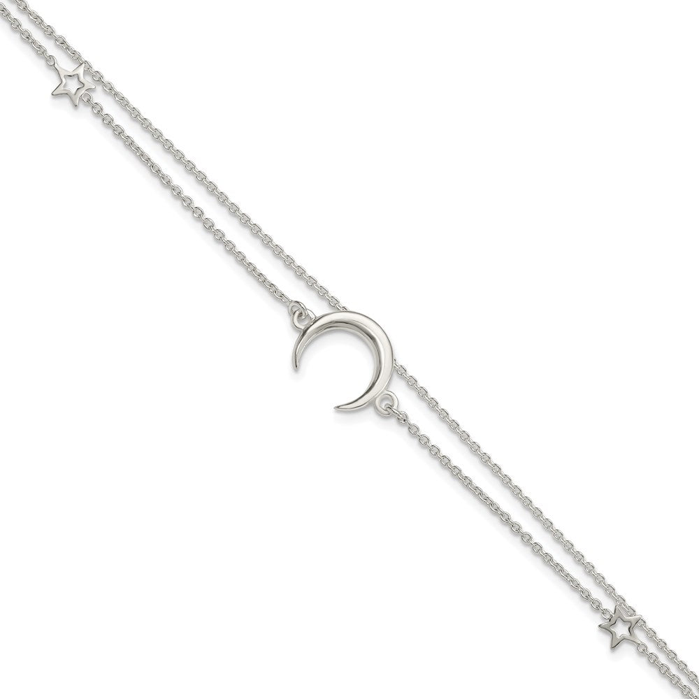 Sterling Silver Polished Moon and Stars 2-strand 7.5in Bracelet 7.5 inches
