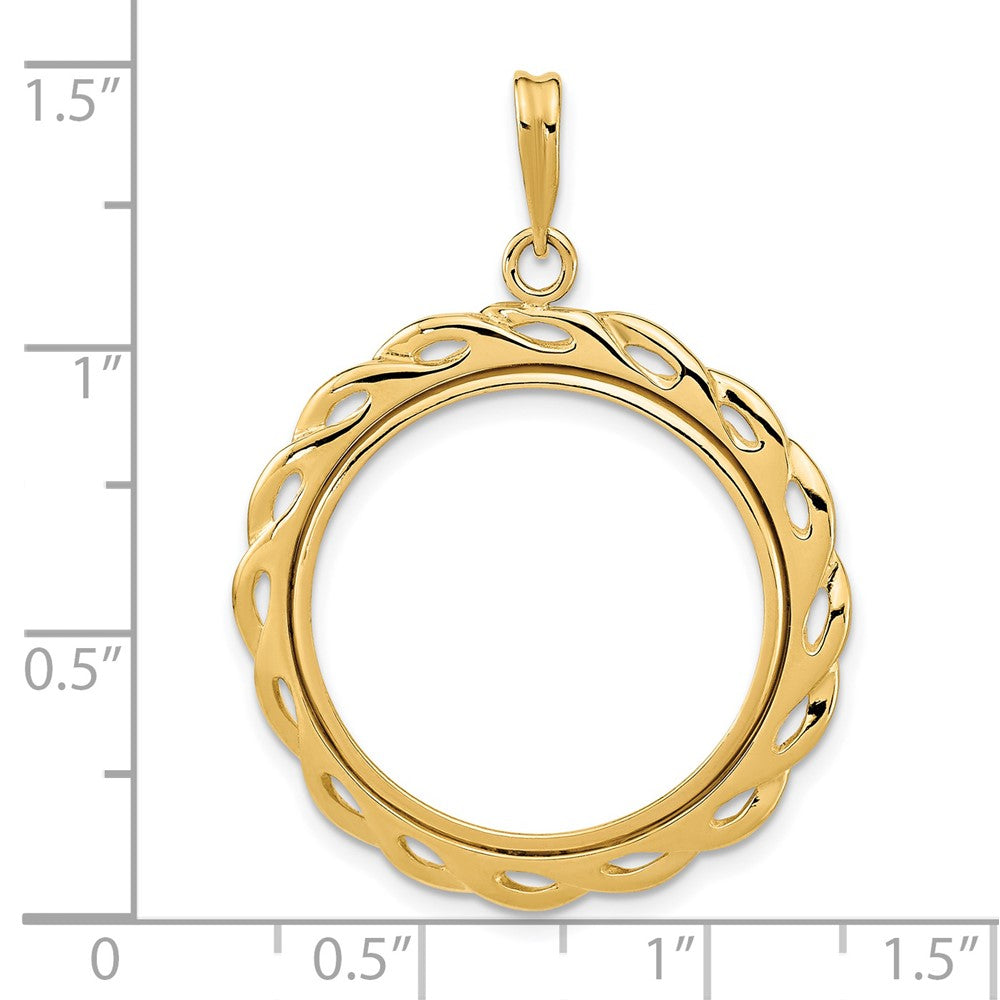 Wideband Distinguished Coin Jewelry 14k Polished Waved Filigree 21.6mm Prong Coin Bezel Pendant