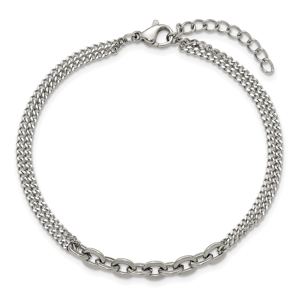 Chisel Stainless Steel Polished Two-Strand 7 inch Plus 1 inch Extension Bracelet 8 inches