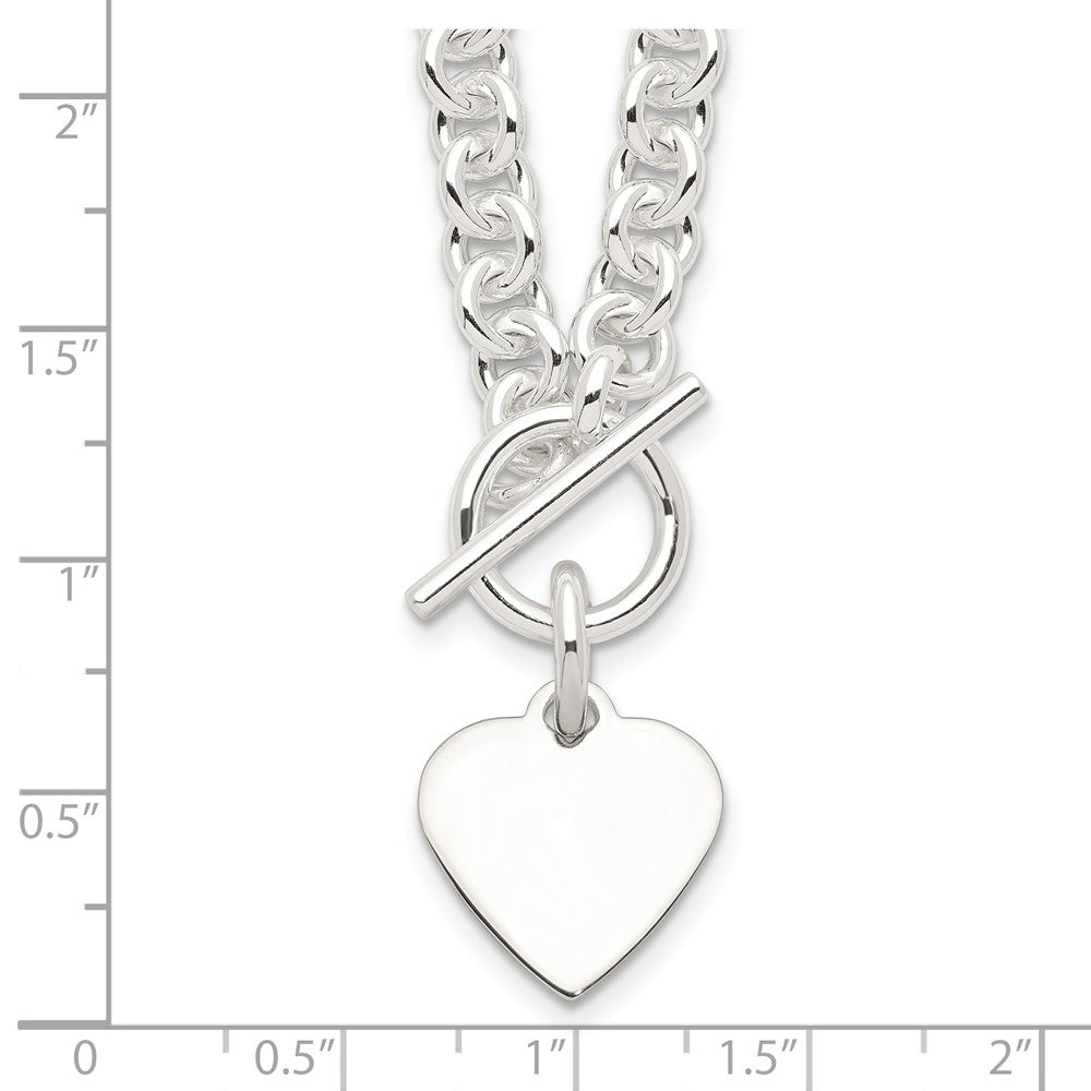Sterling Silver Engraveable Heart Disc on Fancy Link Toggle 18in Necklace 18 Inches