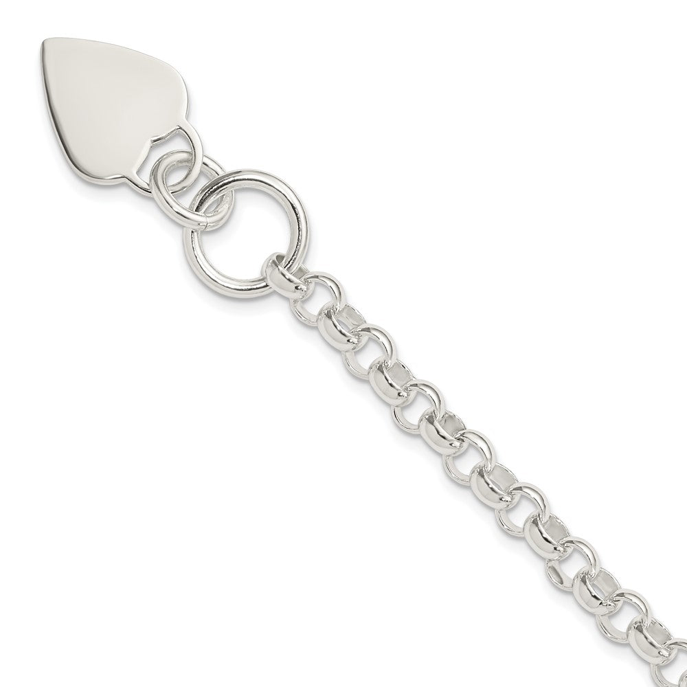 Sterling Silver Engraveable Heart Disc on Fancy Link Toggle Bracelet 7.75 inches