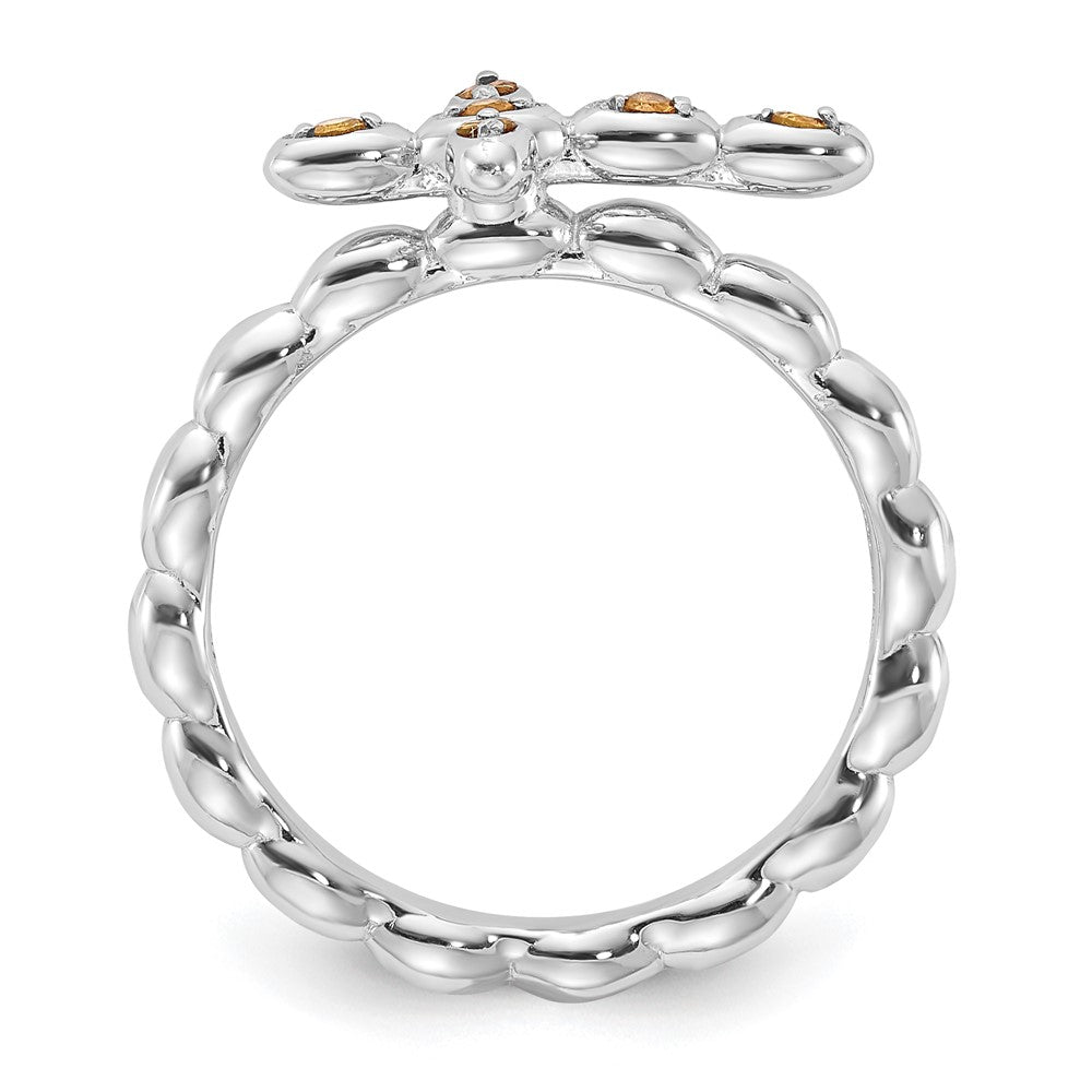 Sterling Silver Stackable Expressions Rhodium-plated Citrine Cross Ring Size -10