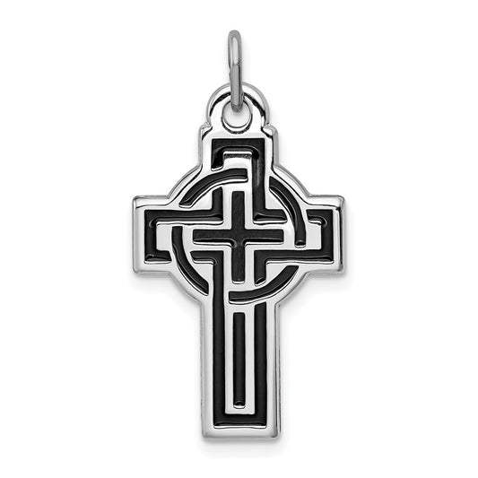 Sterling Silver Rhodium-plated & Black Rhodium Design Cross Pendant