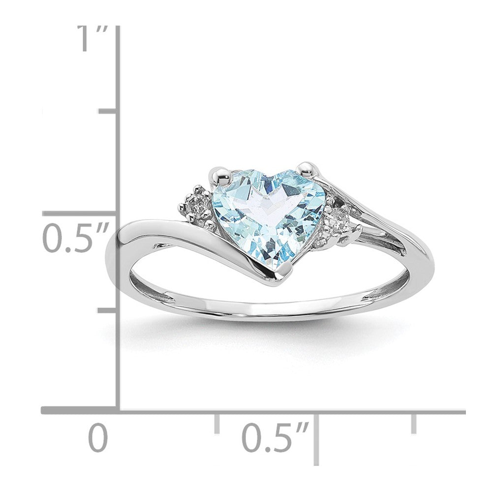 Sterling Silver Aquamarine and Diamond Heart Ring
