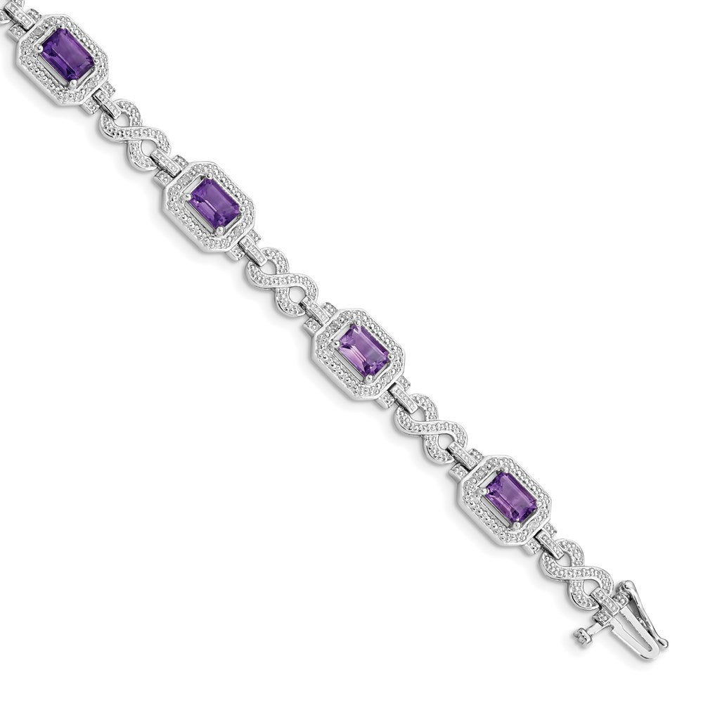 Sterling Silver Rhodium-plated Diamond & Amethyst Bracelet 7 inches