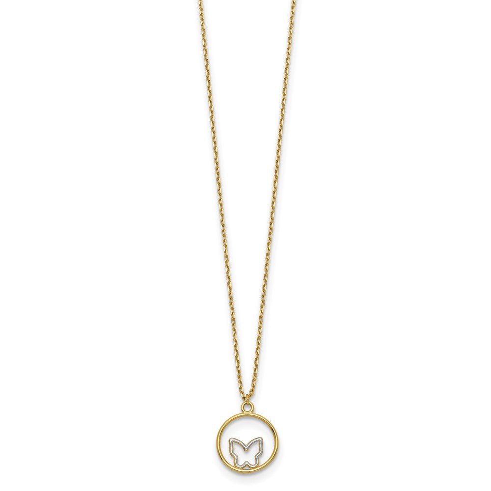 14k w/Rhodium Butterfly in Circle Necklace