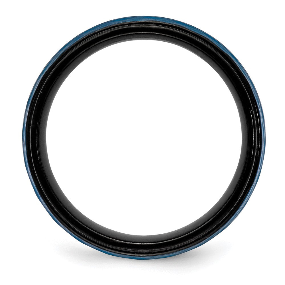 Stainless Steel Brushed and Polished Black/Blue IP-plated 8mm Band Size - 9
