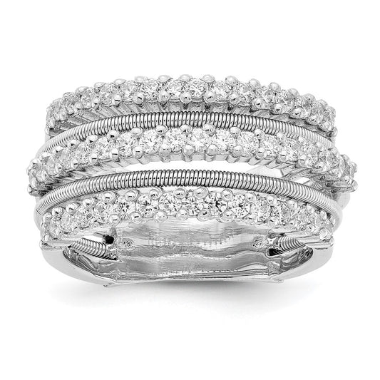 Cheryl M Sterling Silver Rhodium-plated Brilliant-cut CZ Textured and Layered Ring