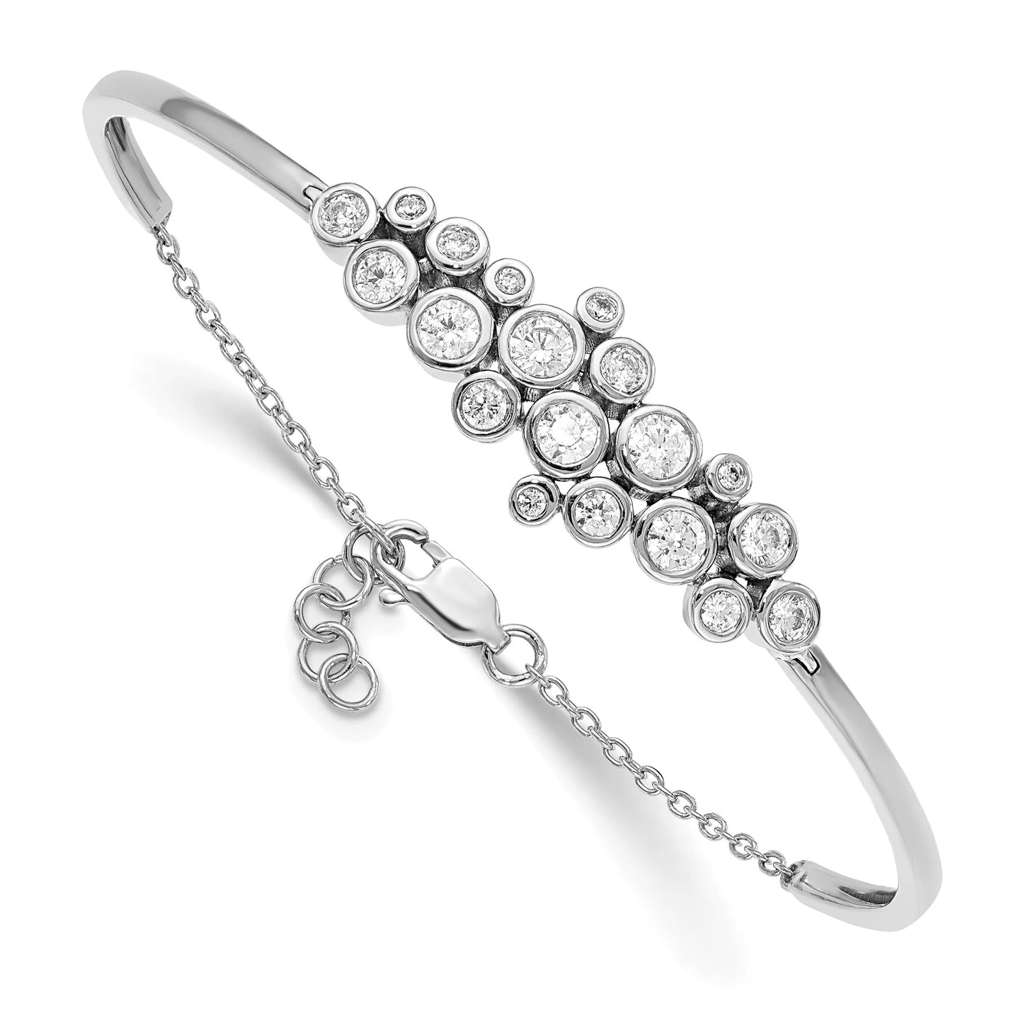14k White Gold 1 1/2 carat Lab Grown Diamond VS/SI+ G+ Complete Bangle with .5 inch extension Bracelet