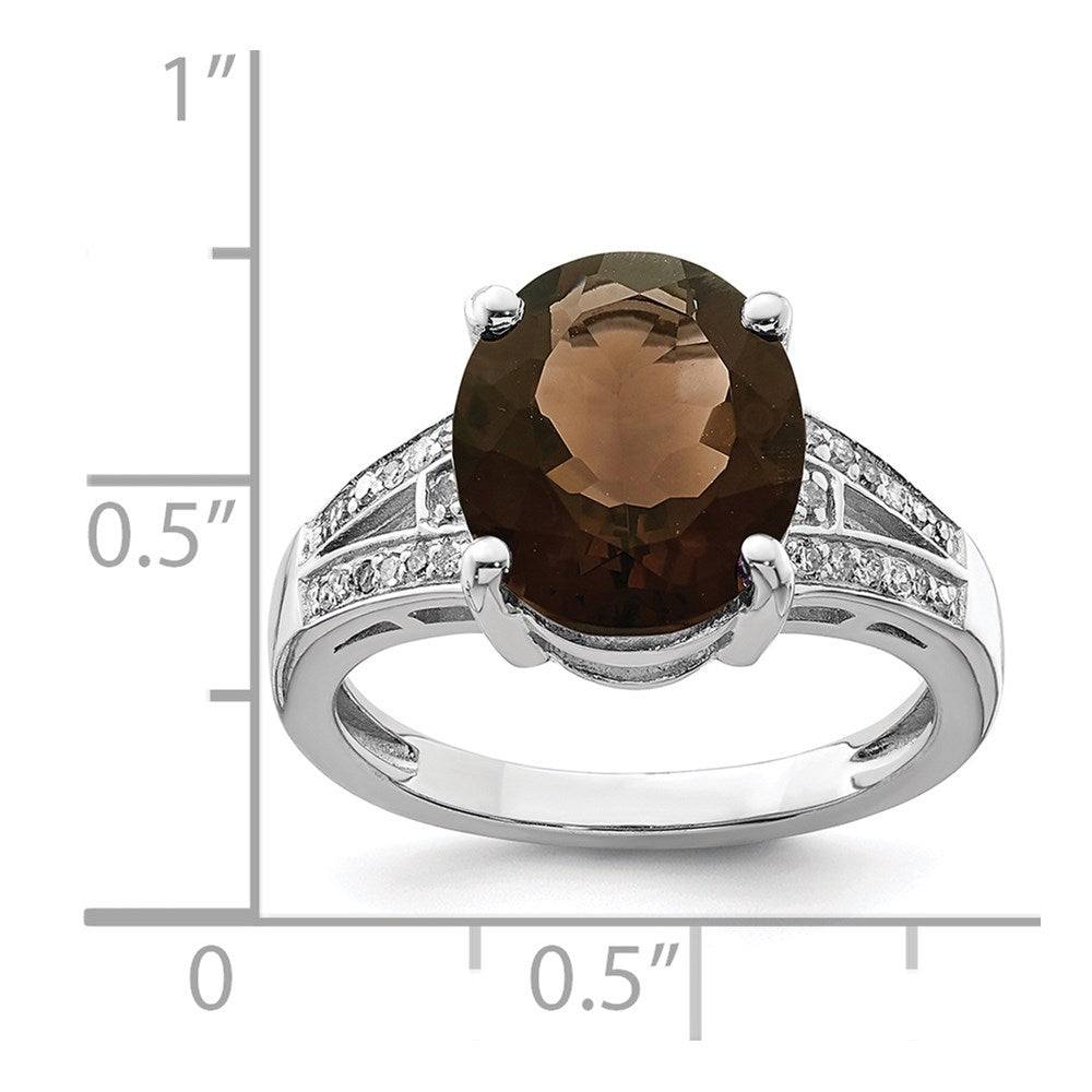 Sterling Silver Rhodium Oval Smoky Quartz & Diam. Ring