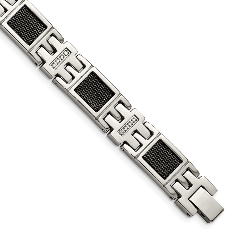 Stainless Steel Polished Black IP-plated Mesh 1/3ct. Diamond 8.75in Bracele 8.75 inches