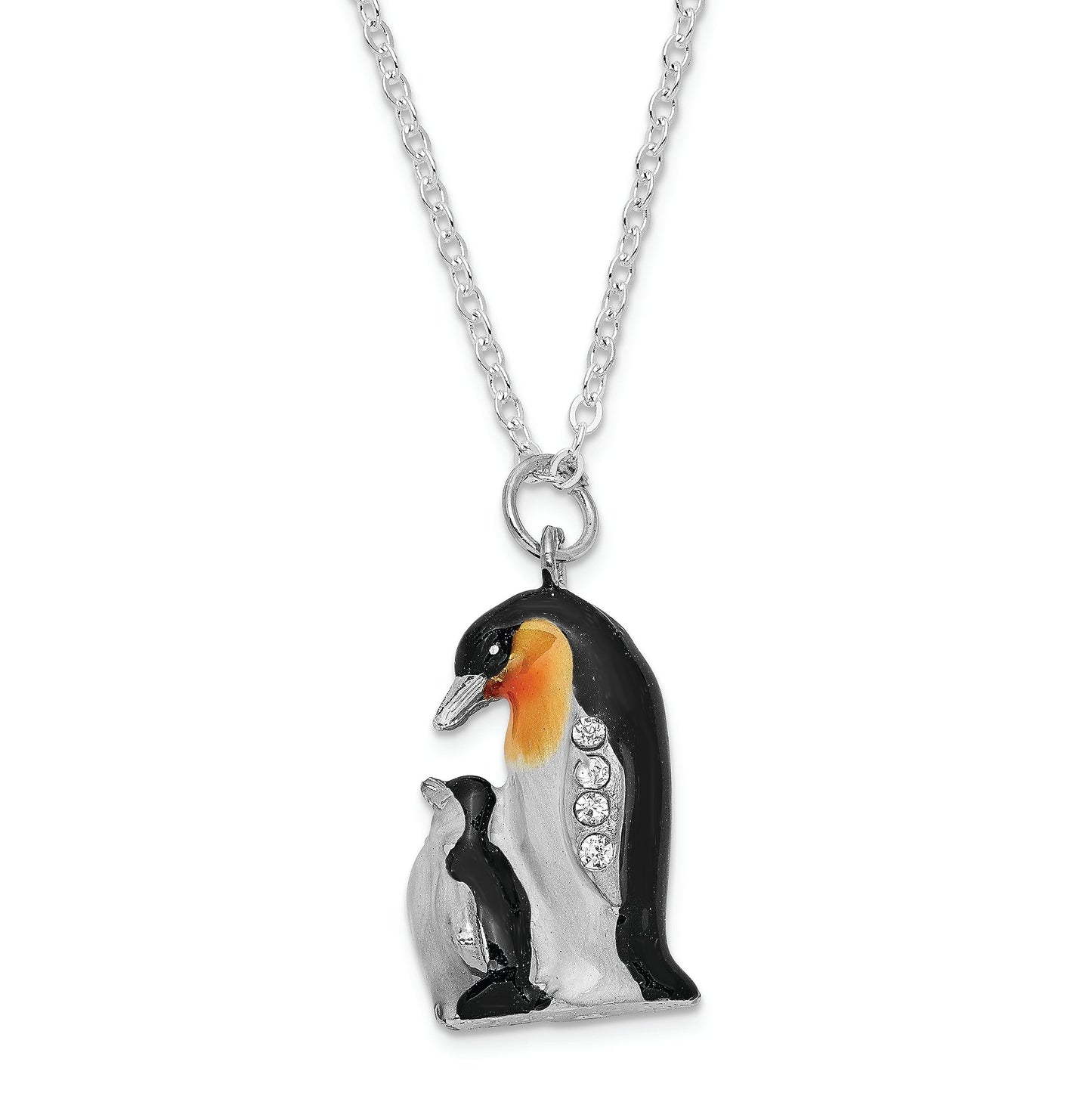 Bejeweled Emperor Penguin & Baby Trinket Box with Charm Pendant