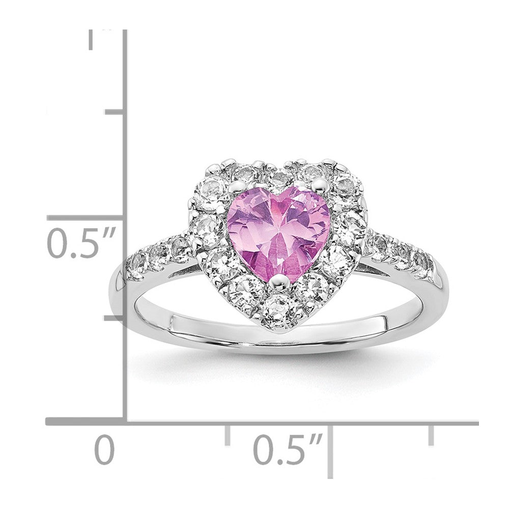 Sterling Silver Created Pink Sapphire and White Topaz Heart Ring