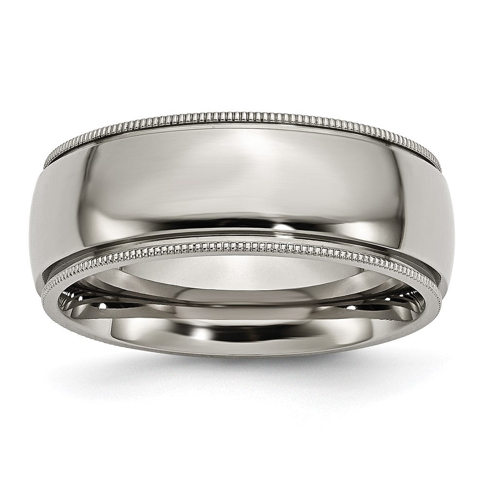 Titanium Polished 8mm Grooved and Beaded Edge Band Size - 9