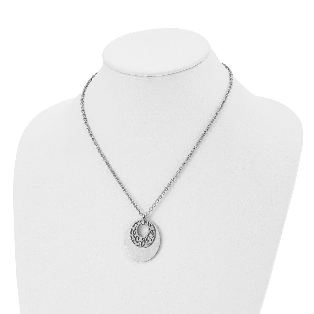 Stainless Steel Brushed & Polished Flower Cutout 18in w/2in ext Necklace