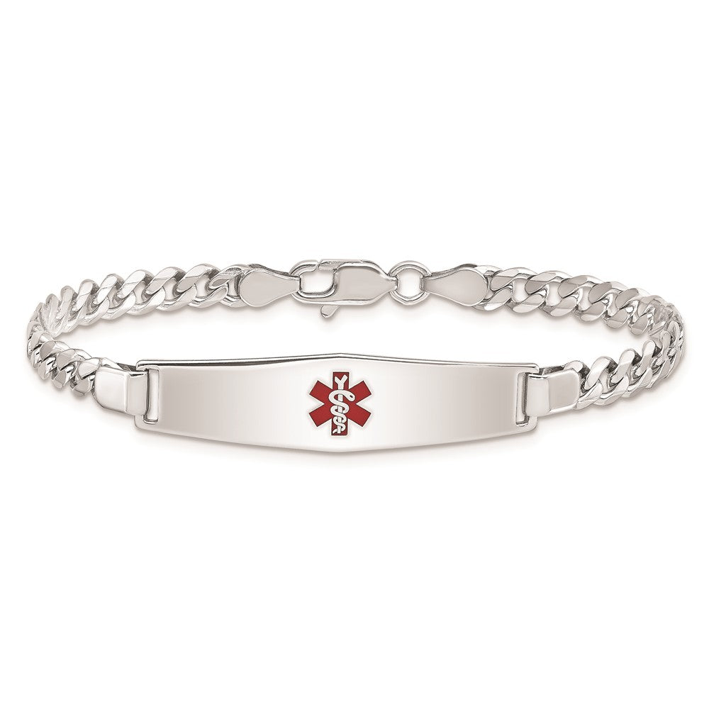 Sterling Silver Rhodium-plated Medical ID Curb Link Bracelet 7 inches