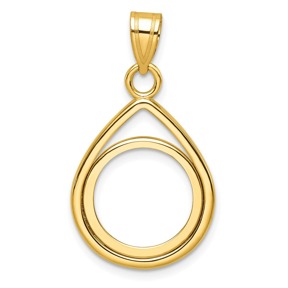 Wideband Distinguished Coin Jewelry 14k Polished Lightweight Teardrop 14.0mm Prong Coin Bezel Pendant
