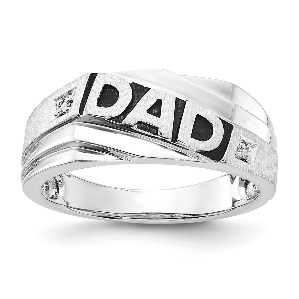 Sterling Silver Polished and Brushed Enamel Dad Diamond Ring