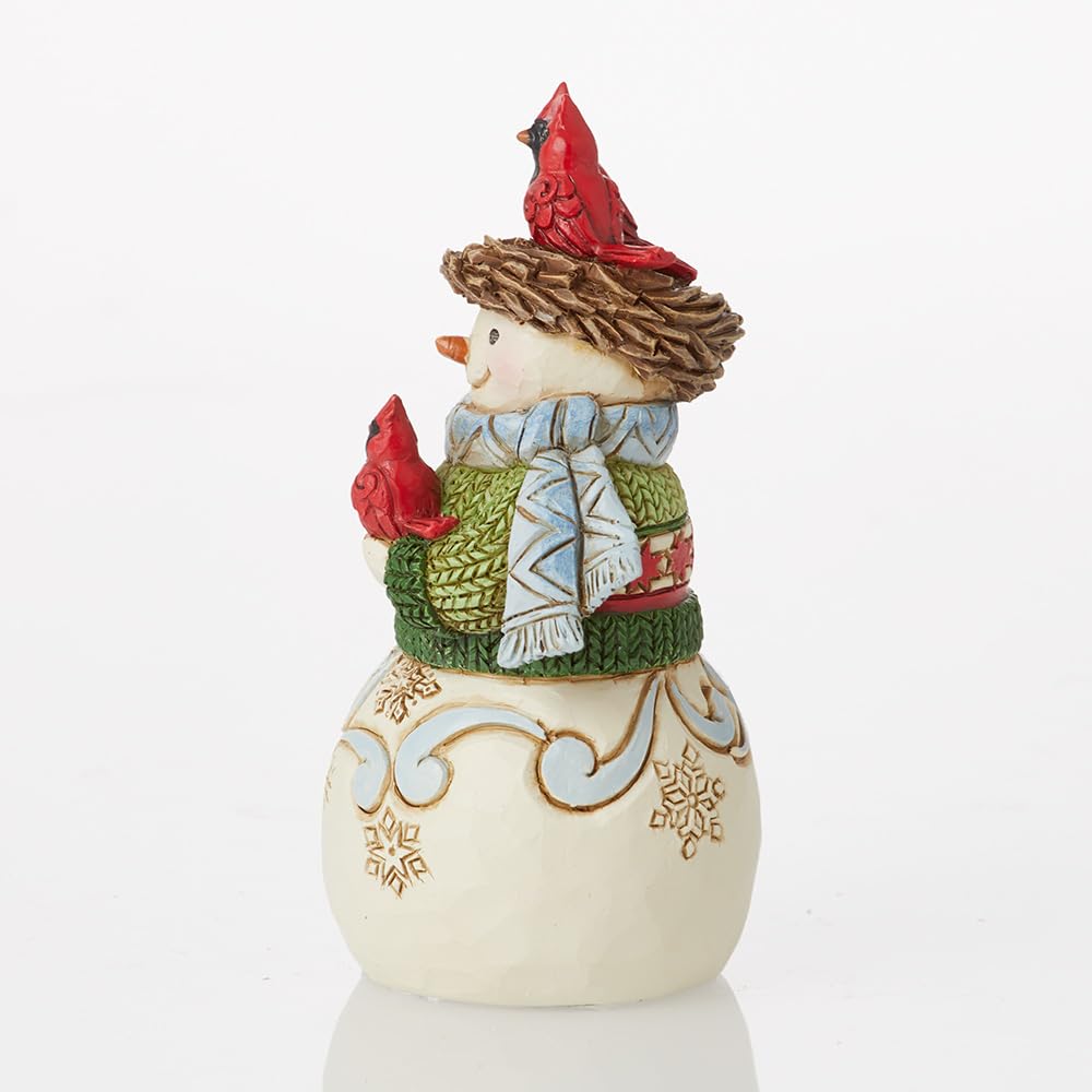Jim Shore Snowman With Nest On Head Mini - One Figurine 3.75 Inch, Resin - Heartwood Creek Cardinals 6012957