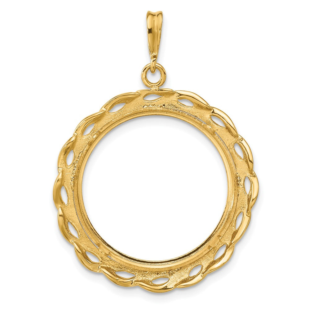 Wideband Distinguished Coin Jewelry 14k Polished Waved Filigree 21.6mm Prong Coin Bezel Pendant