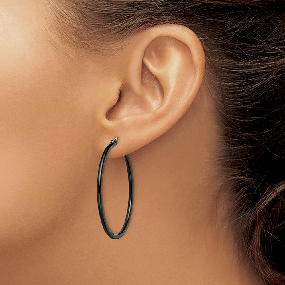 Stainless Steel Polished Black IP-plated 40mm Diameter Hoop Earrings