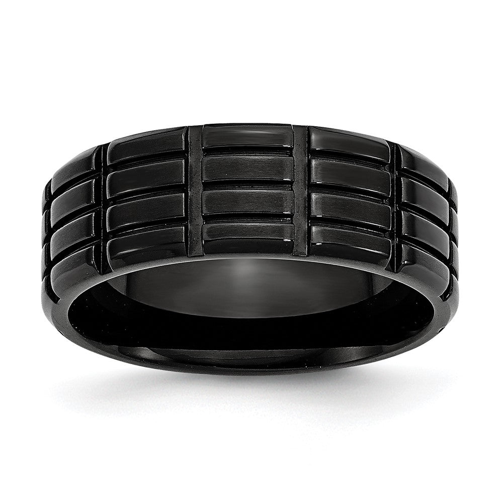 Titanium Brushed Black IP-plated 8mm Grooved Band Size - 9.5