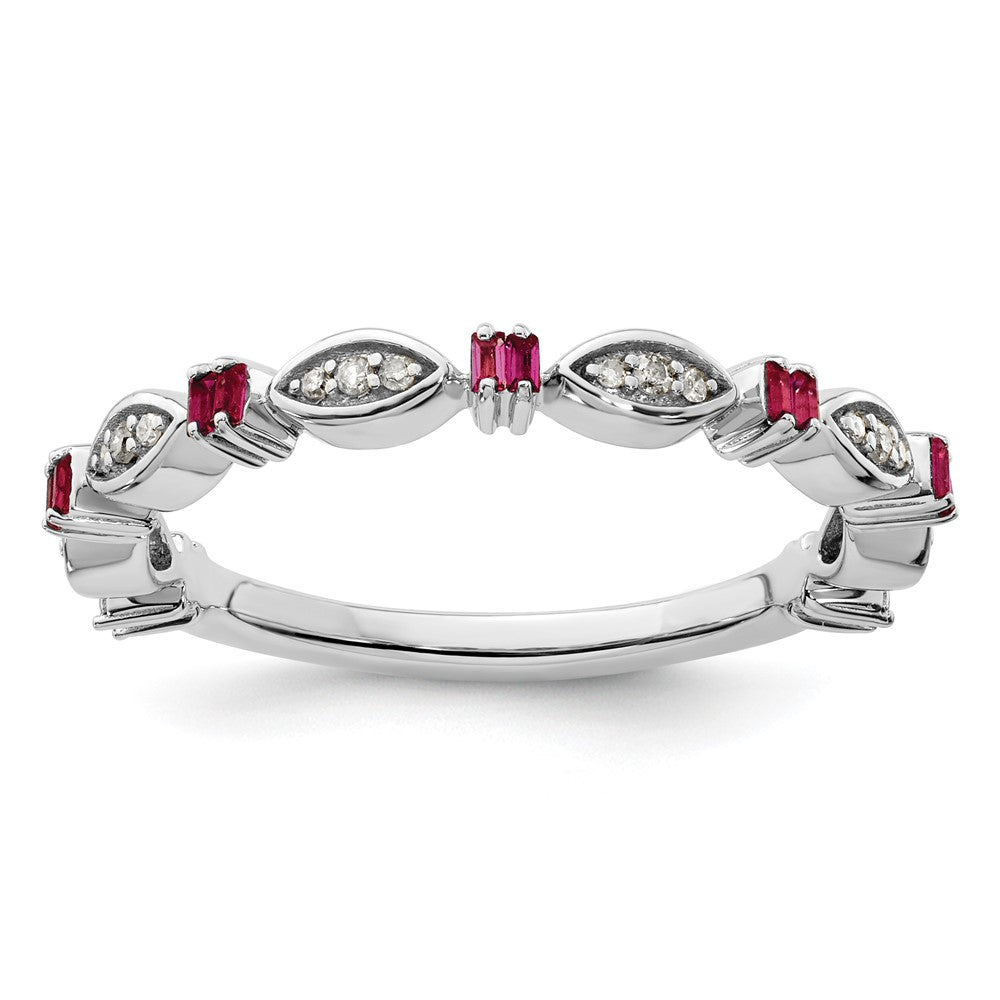 Sterling Silver Stackable Expressions Created Ruby Diamond Ring Size -7