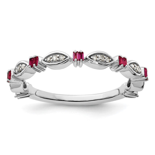 Sterling Silver Stackable Expressions Created Ruby Diamond Ring Size -7
