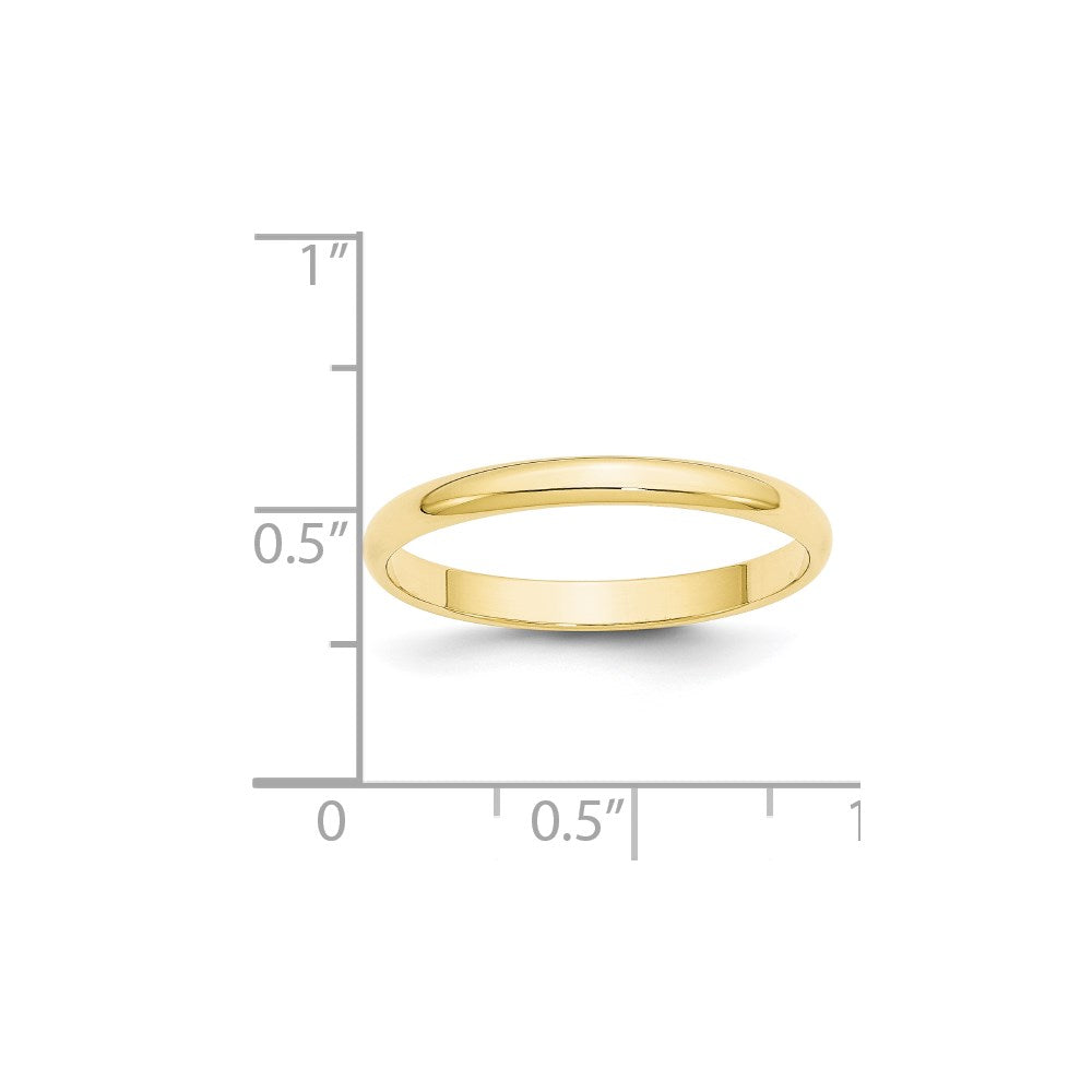 10k Yellow Gold 2.5mm Lightweight Half Round Wedding Band Size 6