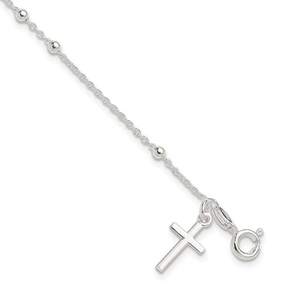 Sterling Silver Beaded Cross Charm Bracelet 7.5 inches
