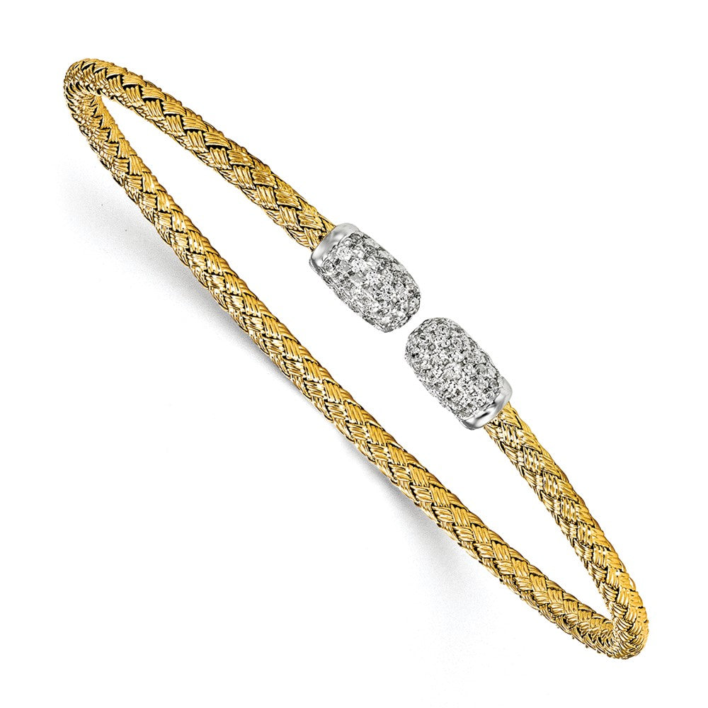 Sterling Silver Rhodium-plated and Gold-plated CZ Woven Cuff 6.75  inches