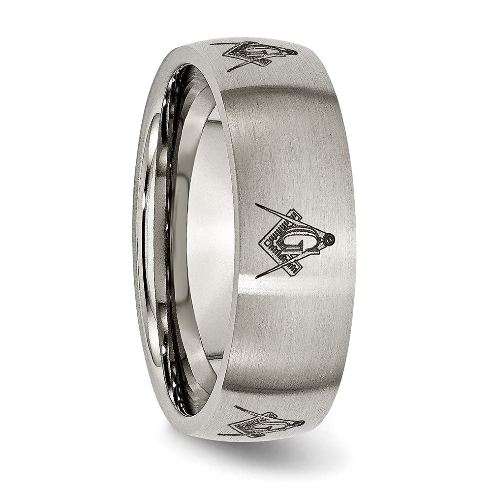 Titanium Brushed Masonic Laser Design 8mm Band Size - 7.5