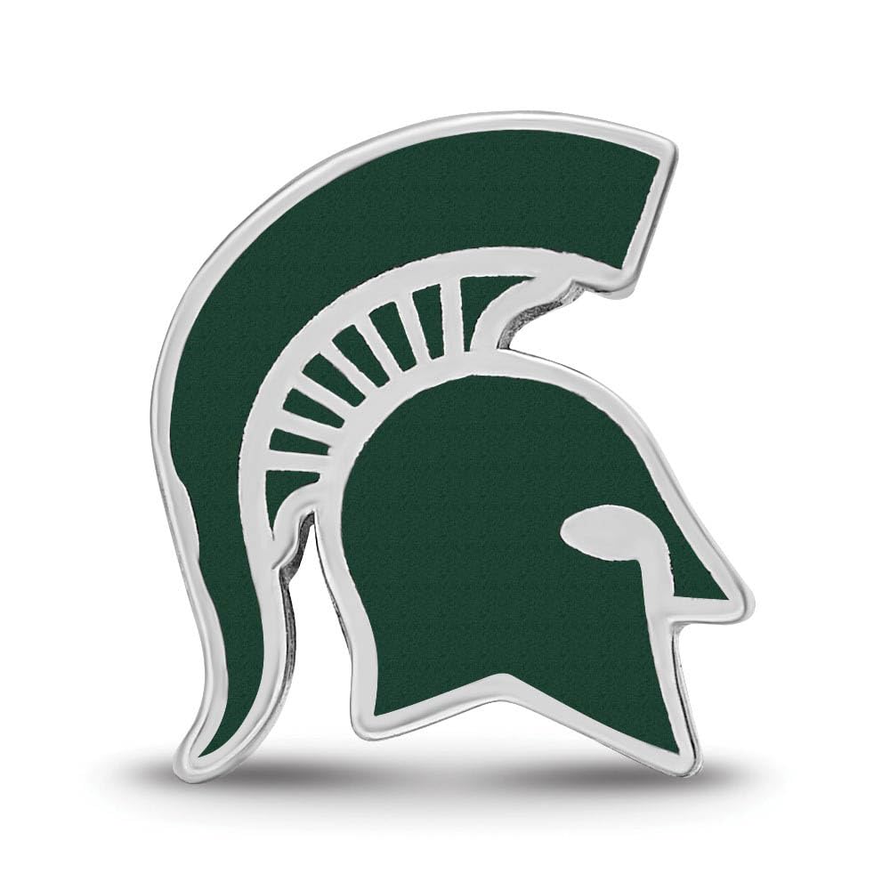 Sterling Silver Michigan State U Spartan Head Enameled Bead Charm