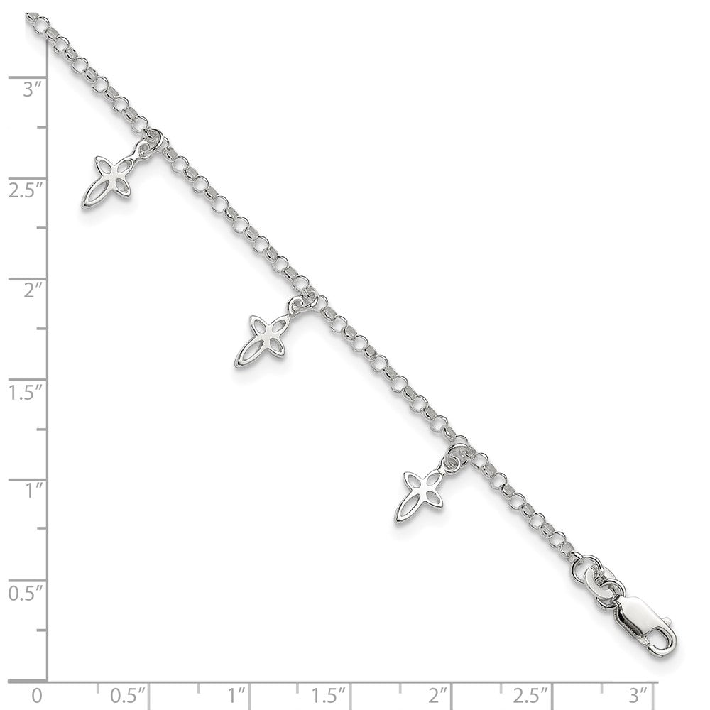 Sterling Silver 9 in Cross Anklet 9 inches