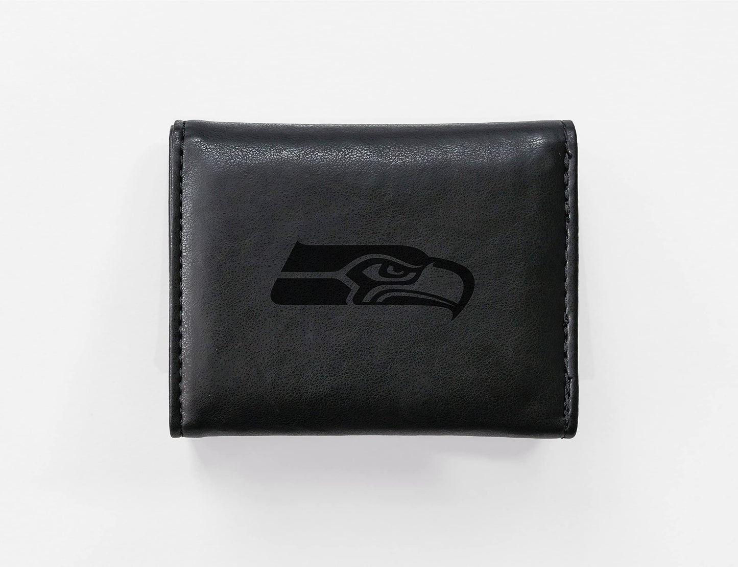 Football Rico Industries Seattle Sea Black Laser Engraved Trifold Laser Engraved Tri-Fold Wallet - Men's Accessory