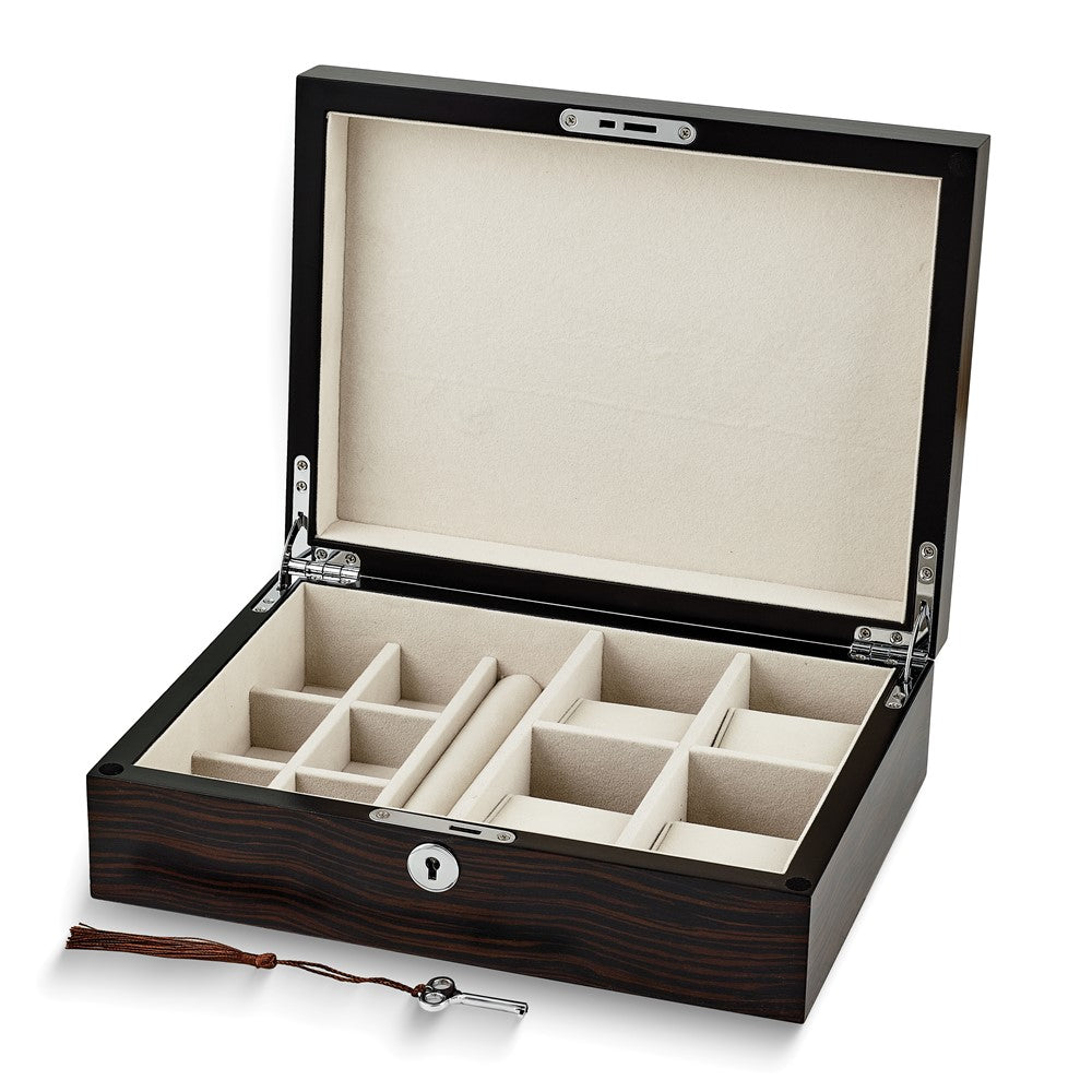 Luxury Giftware Ebony Veneer and Matte Finish Valet Velour Lining Jewelry Box