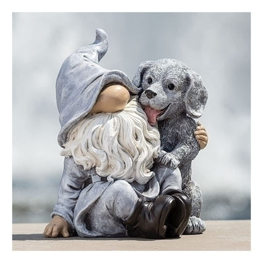 Roman Gnome with Puppy Garden Statue, 9-inch Height, Outdoor Decoration