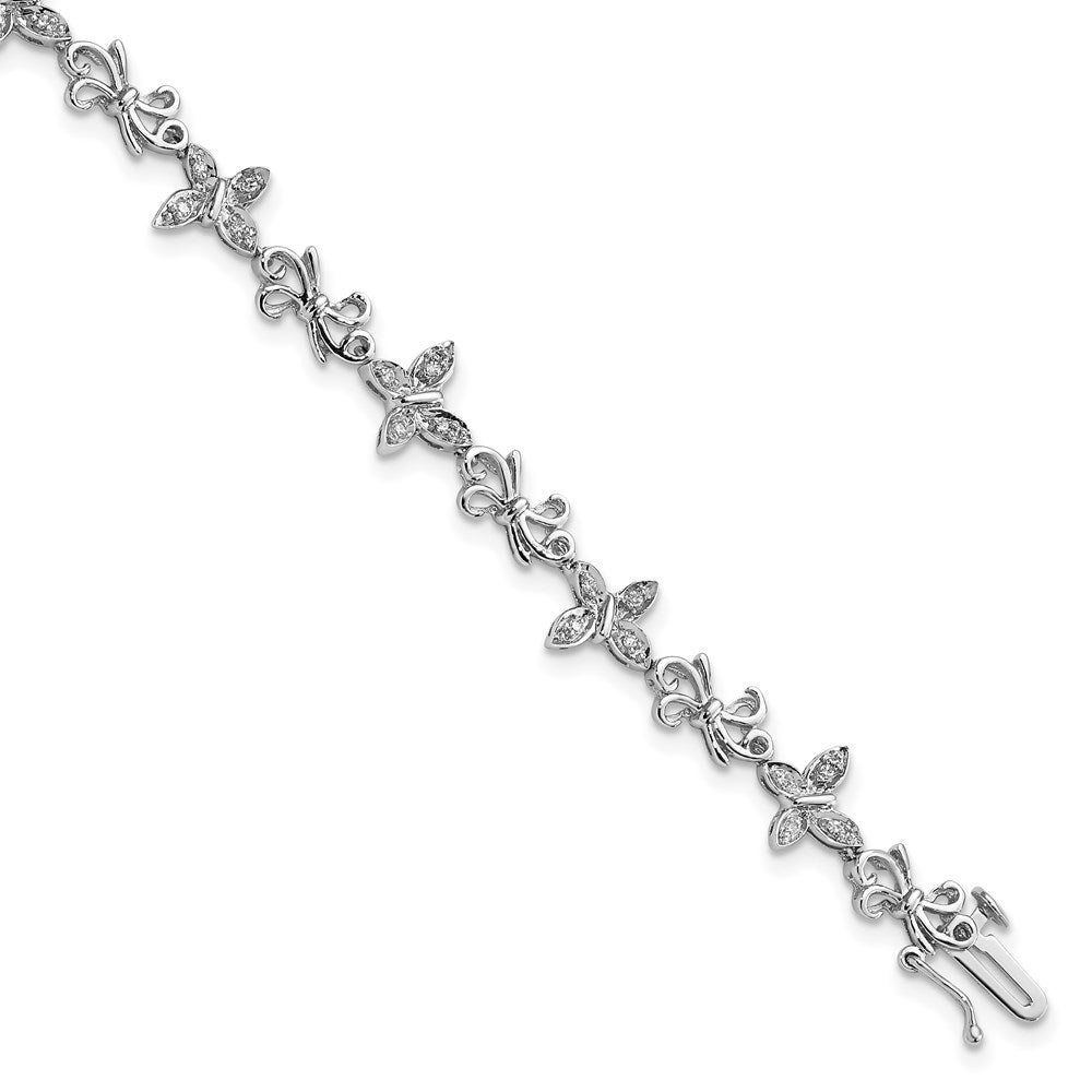 Sterling Silver Rhodium-plated Diamon Butterfly & Bows Bracelet 7 inches