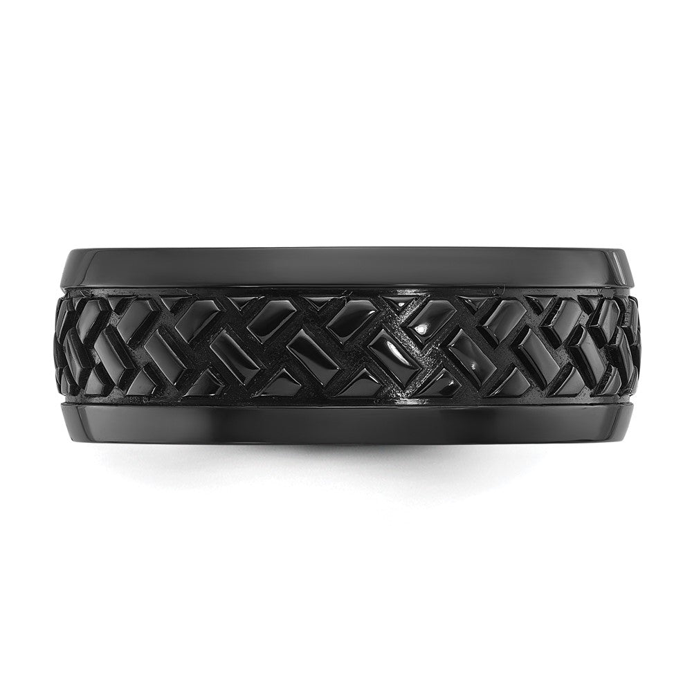 Chisel Black Zirconium Polished 8mm Grooved Band Size - 8.5