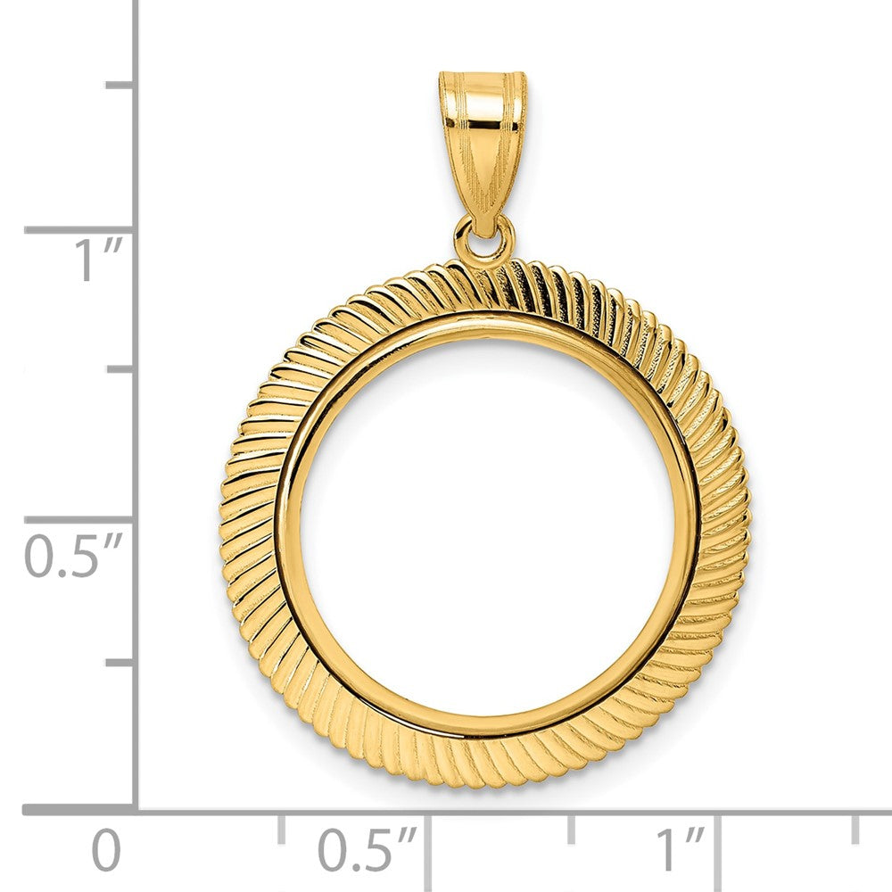 14k Polished Scalloped with 18.0mm Prong Coin Bezel Pendant
