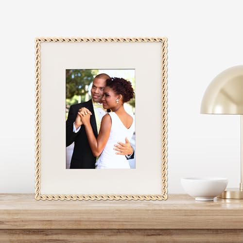 8x10 High Quality Polished Gold Cast Metal Picture Frame - Rope Design with Mat for 5x7