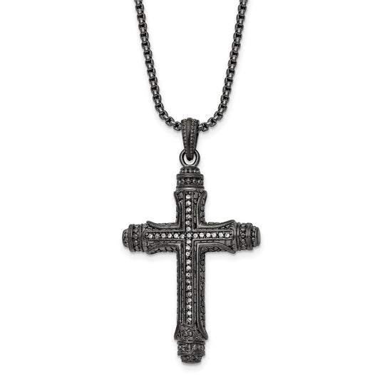 Stainless Steel Brushed & Polished Gun Metal IP CZ Cross Necklace