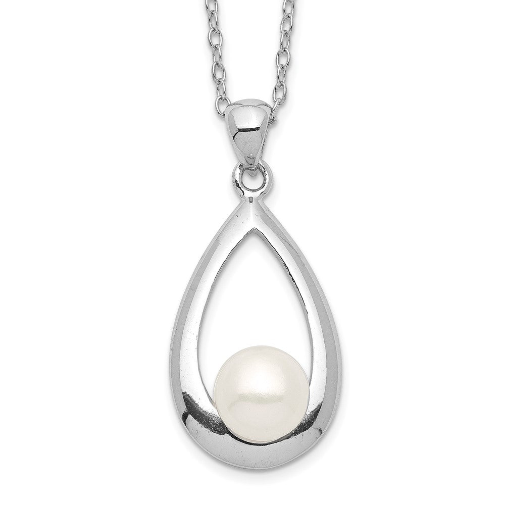 Sterling Silver Rhodium-plated 6-7mm White Button Freshwater Cultured Pearl 17 inch Necklace 17 Inches