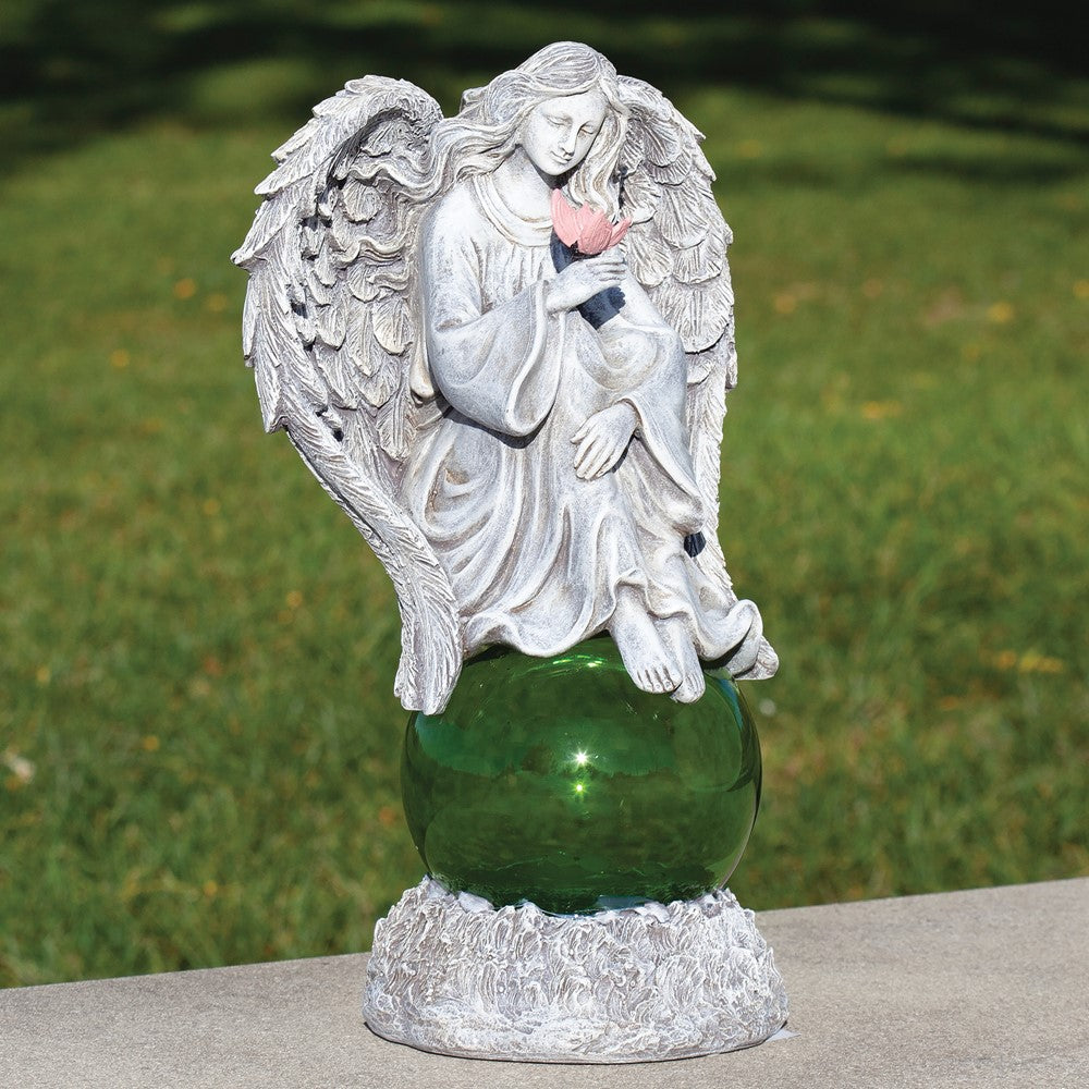 Sitting Angel LED Solar Light Resin 13 inch Garden Statue