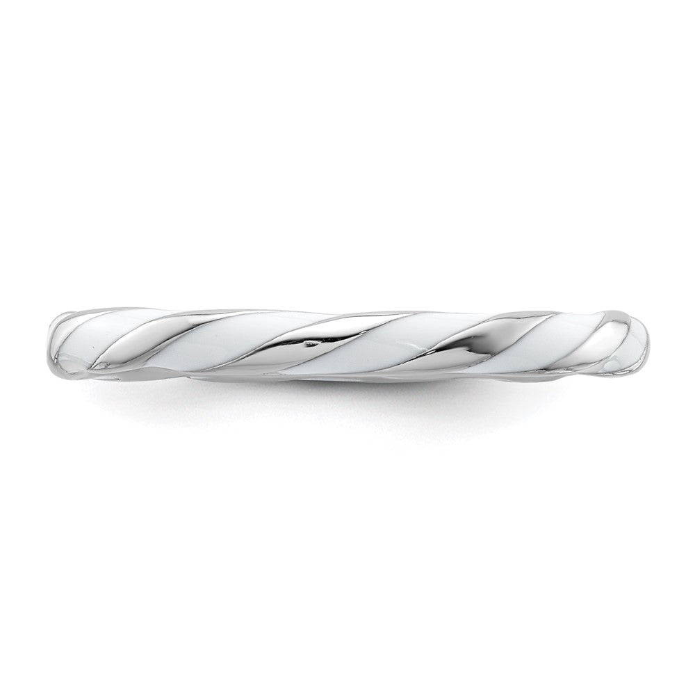 Sterling Silver Stackable Expressions Twisted White Enameled Ring Size -7
