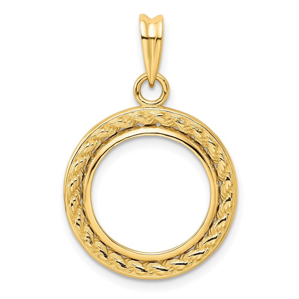 Wideband Distinguished Coin Jewelry 14k Polished Casted Rope with Bright Edge 15.0mm Prong Coin Bezel Pendant