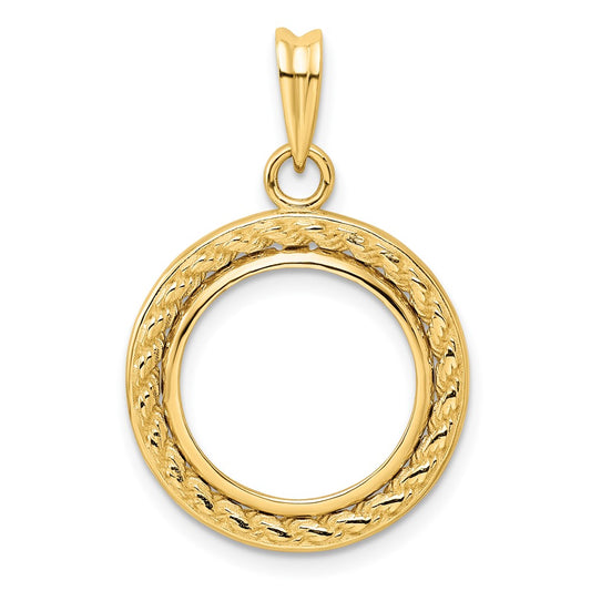 Wideband Distinguished Coin Jewelry 14k Polished Casted Rope with Bright Edge 15.0mm Prong Coin Bezel Pendant