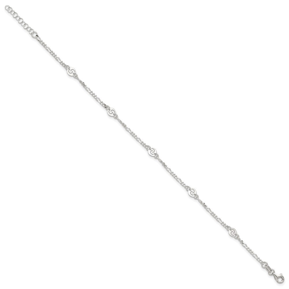 Sterling Silver Polished Swirl Disc 9in Plus 1in ext. Anklet 9 inches