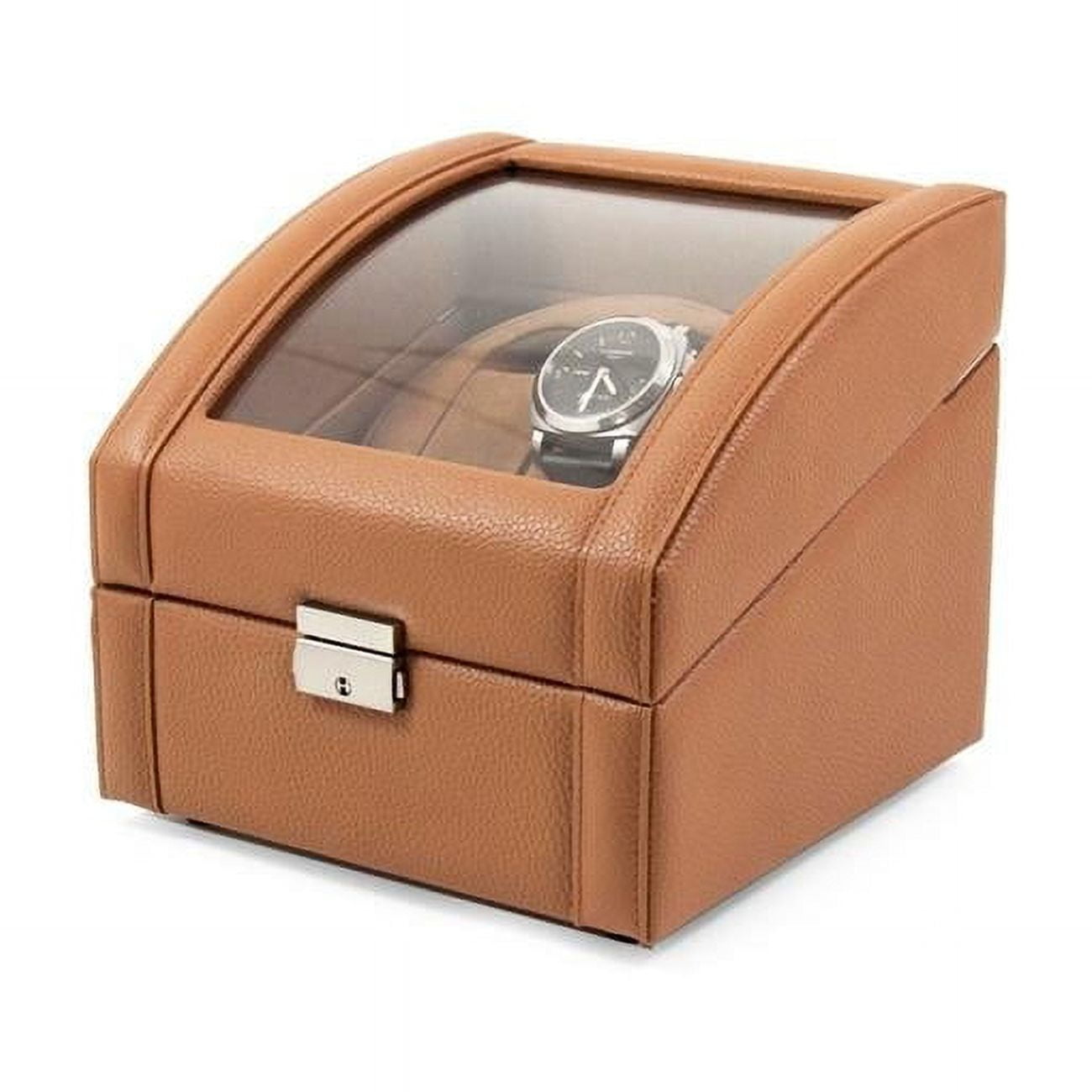 Bey-Berk 2-Watch Winder | Glass Top | Tan Leather | BB585TAN