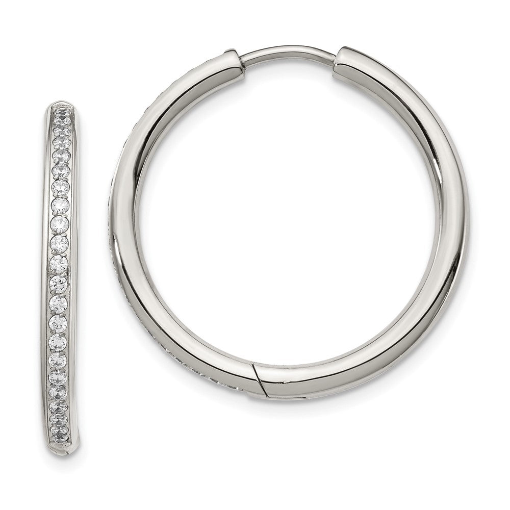 Stainless Steel Polished with CZ 2.5mm Hinged Hoop Earrings